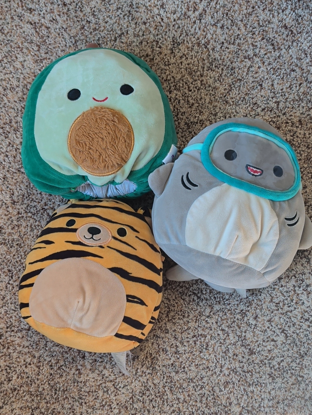 Squishmallows Set: Avocado, Tiger and Shark